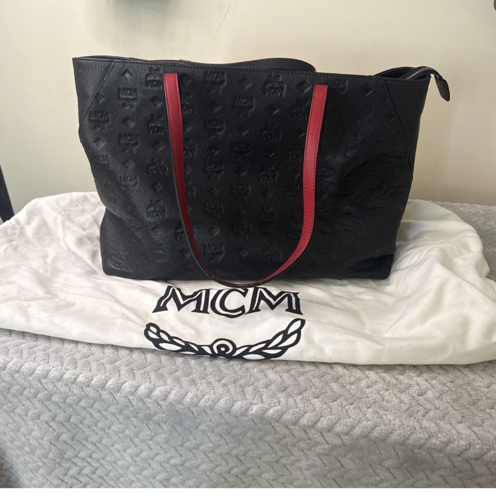 MCM Black Tote with Red Straps